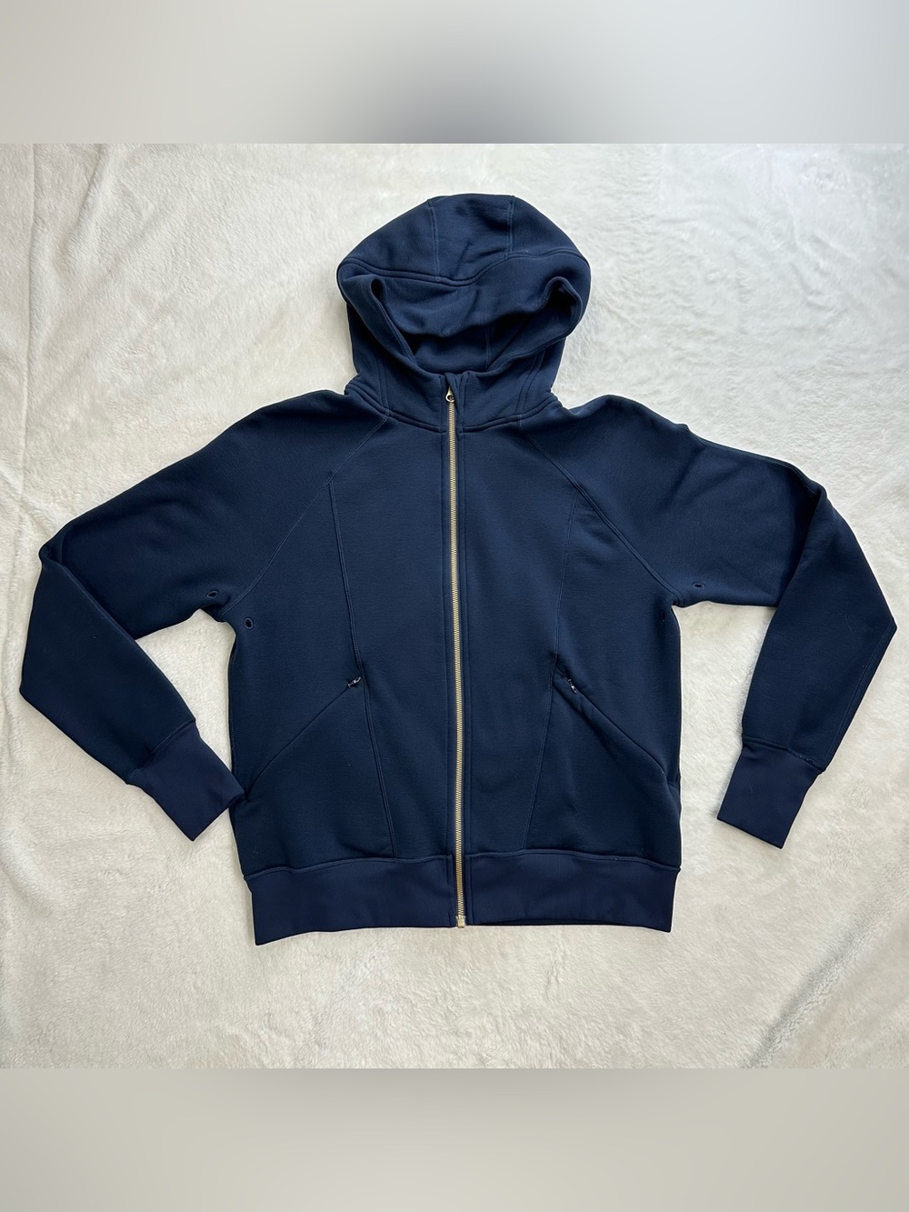 Lululemon Warm Core Hoodie Polartec Fleece Inkwell Navy Gold Zip Size 12